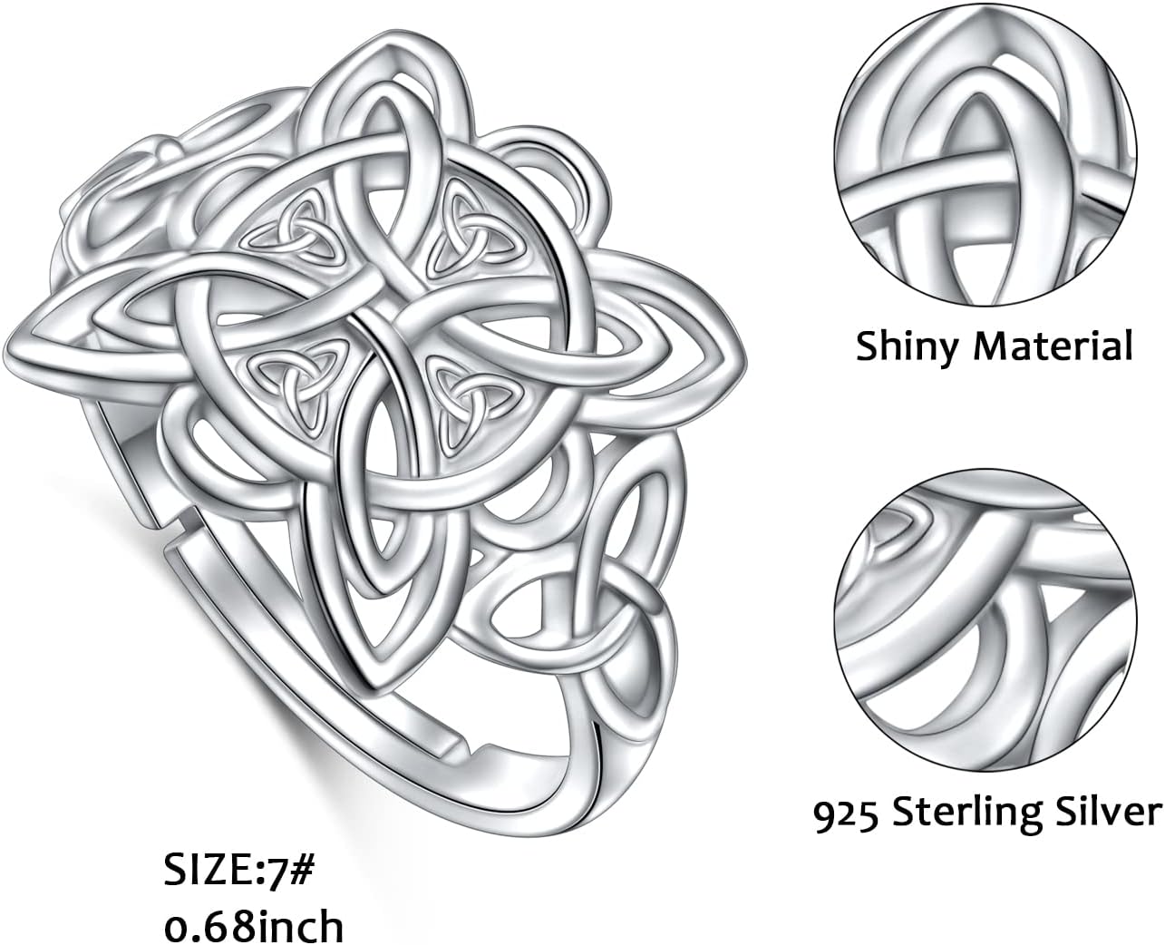 FLYOW 925 Sterling Silver Irish Jewelry Adjustable Celtic Witches Knot Rings for Women Birthday Gift - Image 4