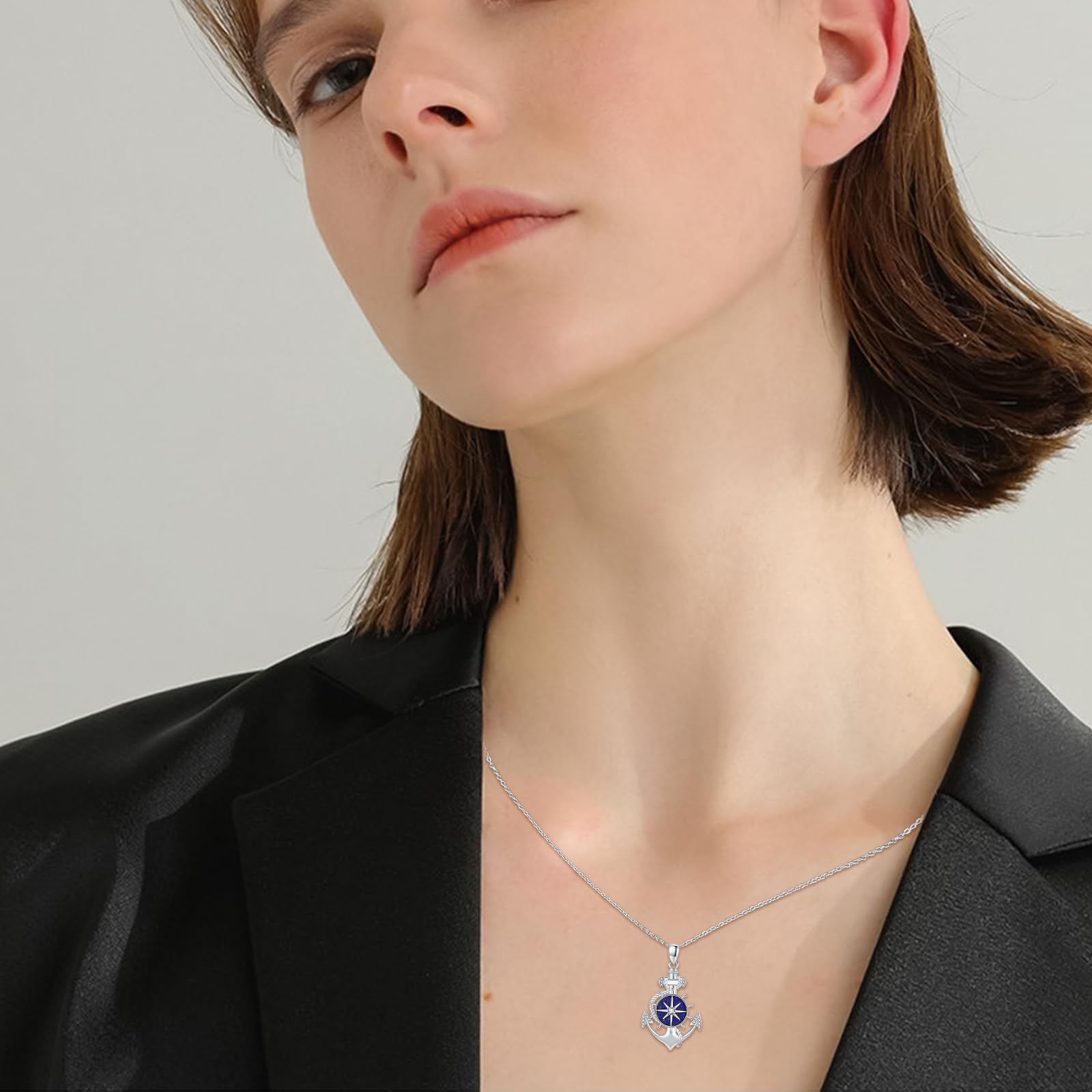 Kompass Halskette 925 Sterling Silber Hypoallergen Verstellbar für Damen & Herren Anhänger mit Symbolik für Reise Inspiration Elegantes Schmuck Geschenk