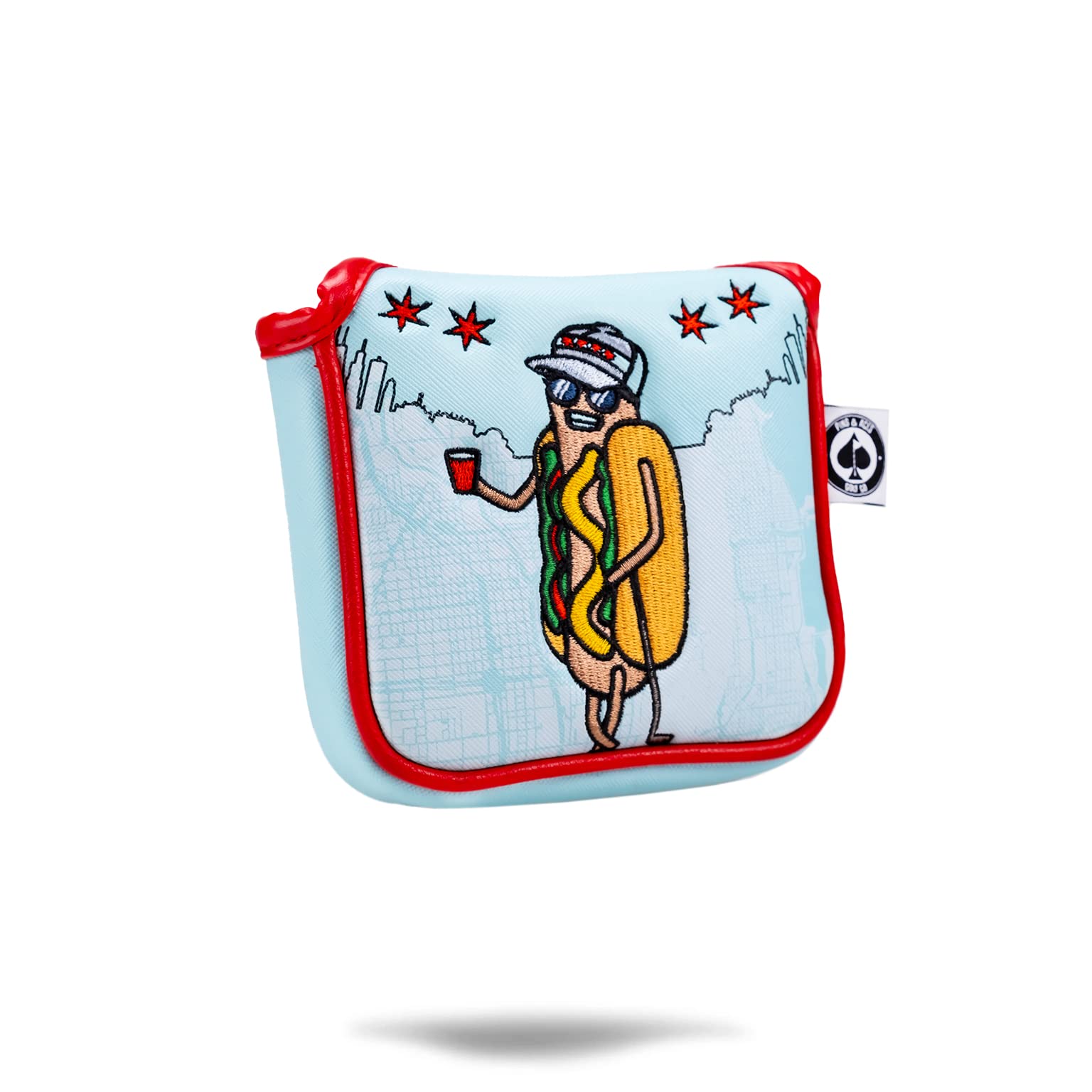 Pins & Aces Chicago Dog Putter Cover - Premium, Hand-Made Leather, Hi Quality Headcover - Chicago Dog Styled, Tour Quality Golf Club Cover - Style and Customize Your Golf Bag