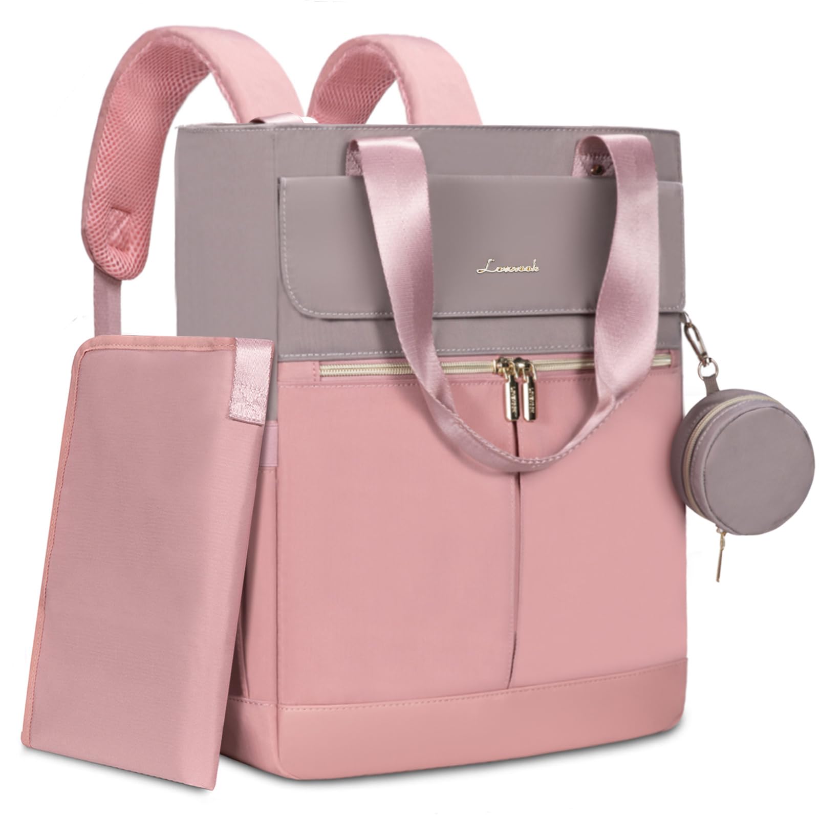 LOVEVOOK Canvas Laptop Bag for Women Messenger Bag Lightweight Laptop Case Sleeve Purse Briefcase Fits 15.6 Inch Computer, pink gray-15.6, 15.6-Inch-image-47