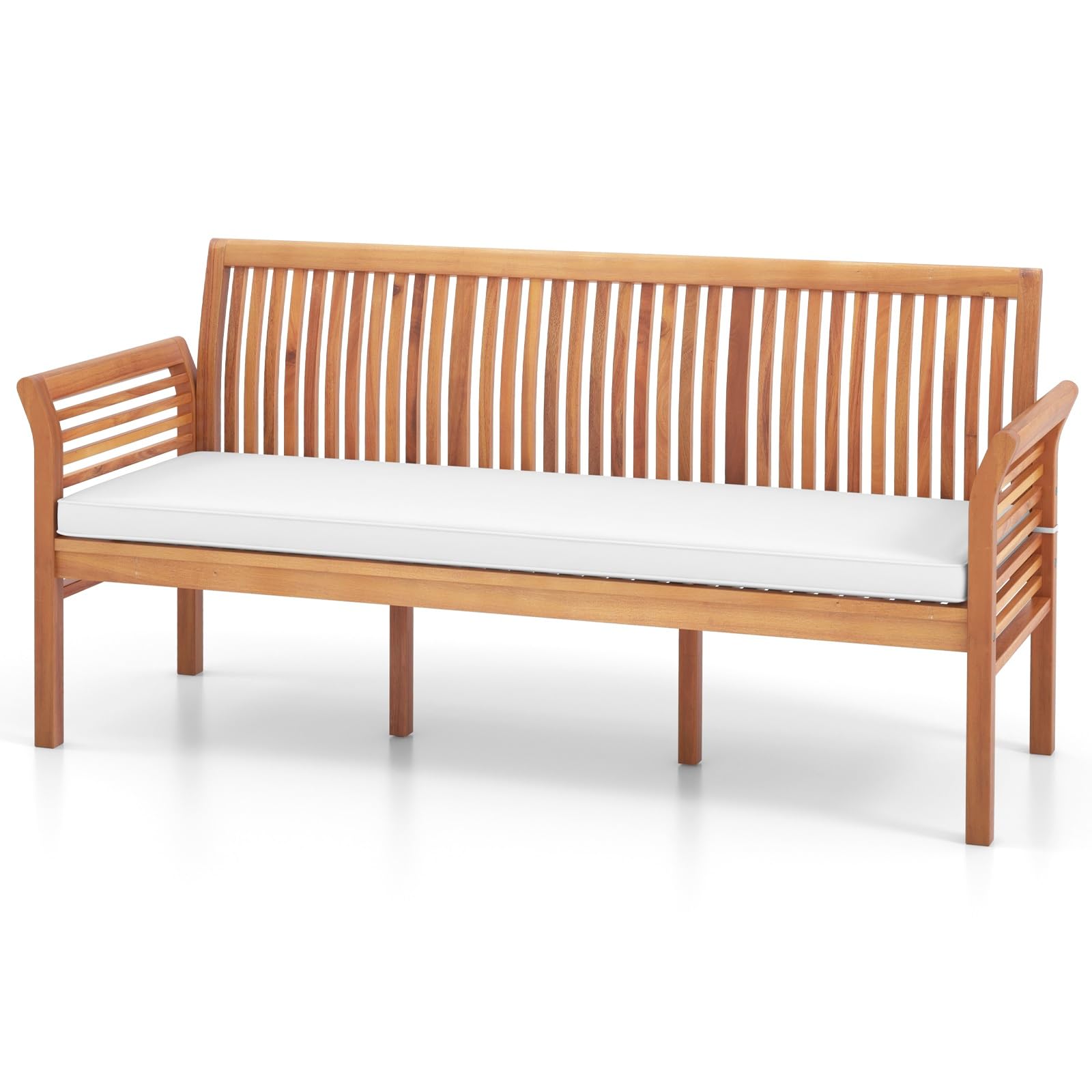 RELAX4LIFE 3-Seater Garden Bench, 159cm Extra Long Acacia Wood Patio Loveseat Park Bench Chair with Seat Cushion, Outdoor Furniture Leisure Porch Seating for Backyard Porch Balcony
