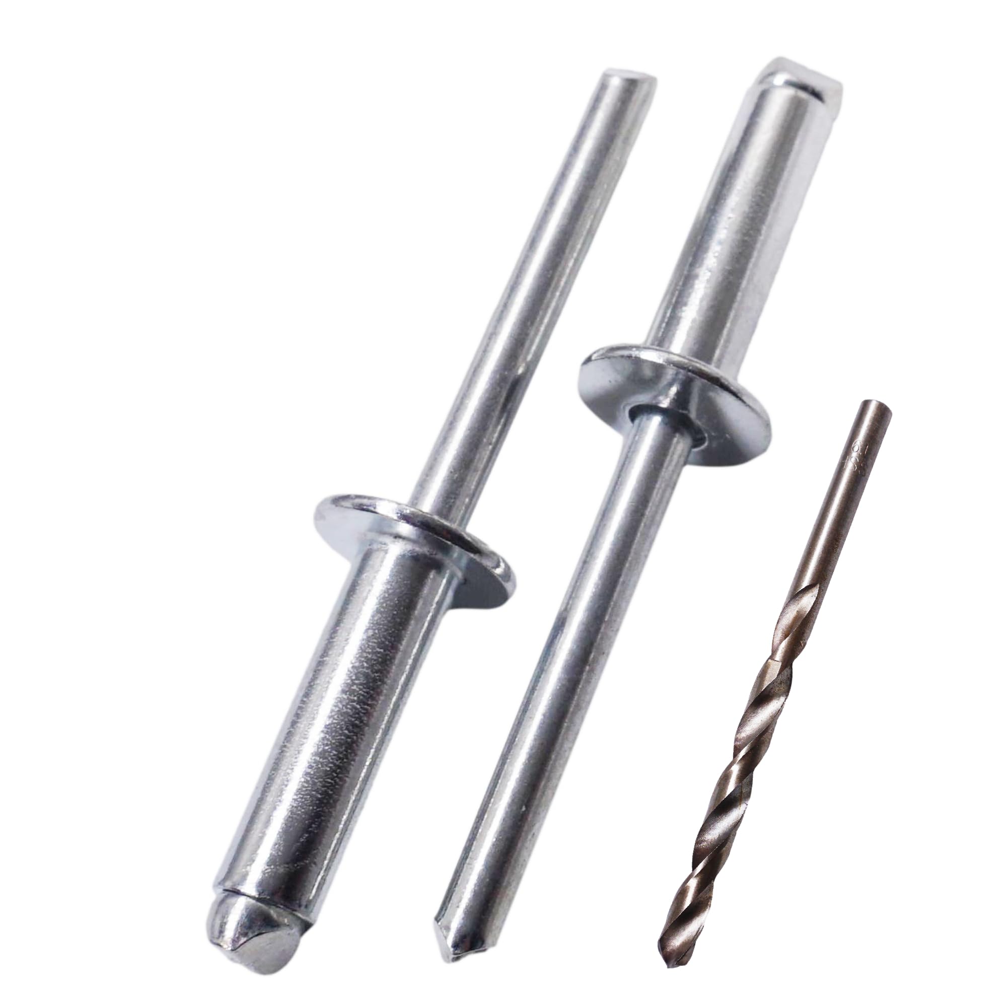 SKIR'CO Lot de 100 rivets aveugles en acier zingué 6,0 x 20 mm Mandrin en acier, rivets pop tête bombée DIN 7337 Rivets, foret inclus