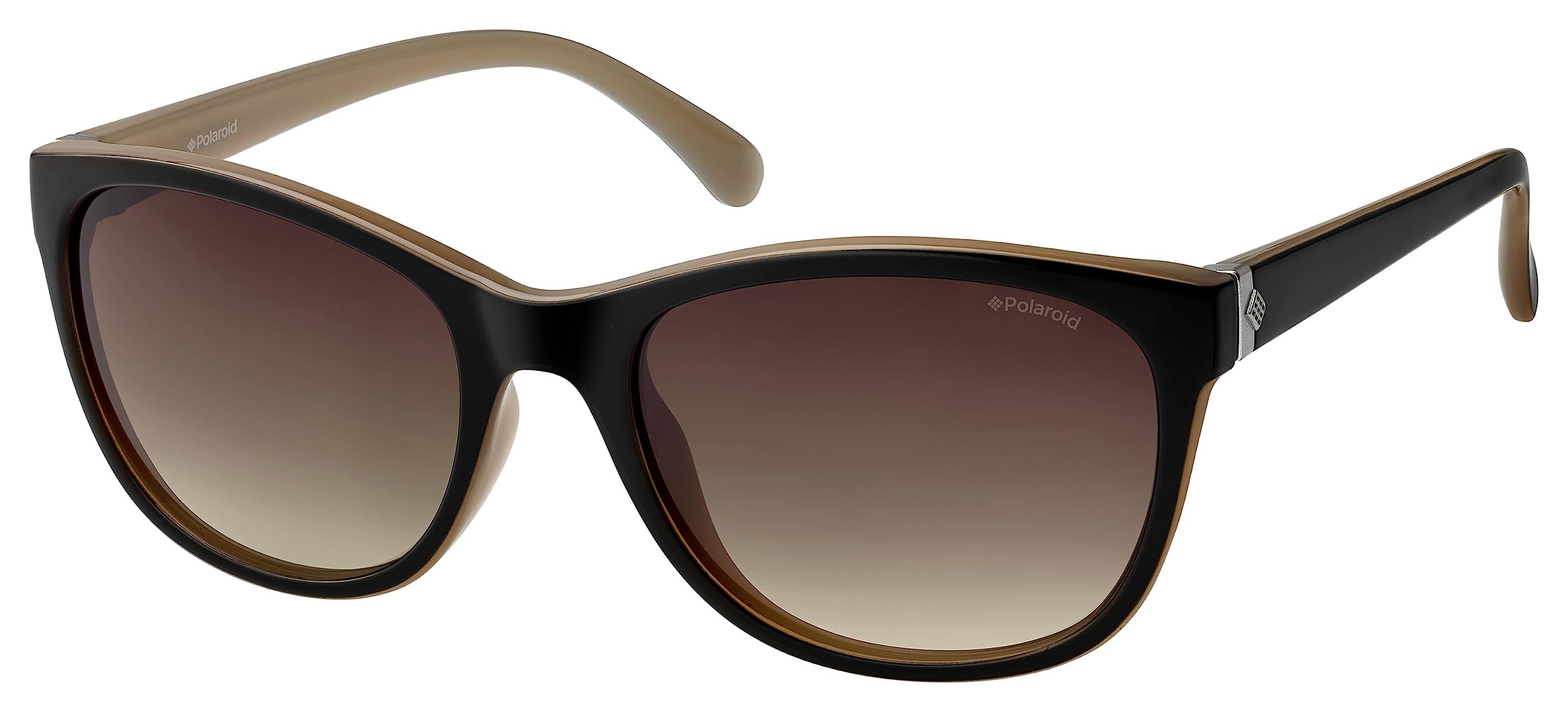 Polaroid Women's Oval Black Brown Gradient Polarized Sunglasses