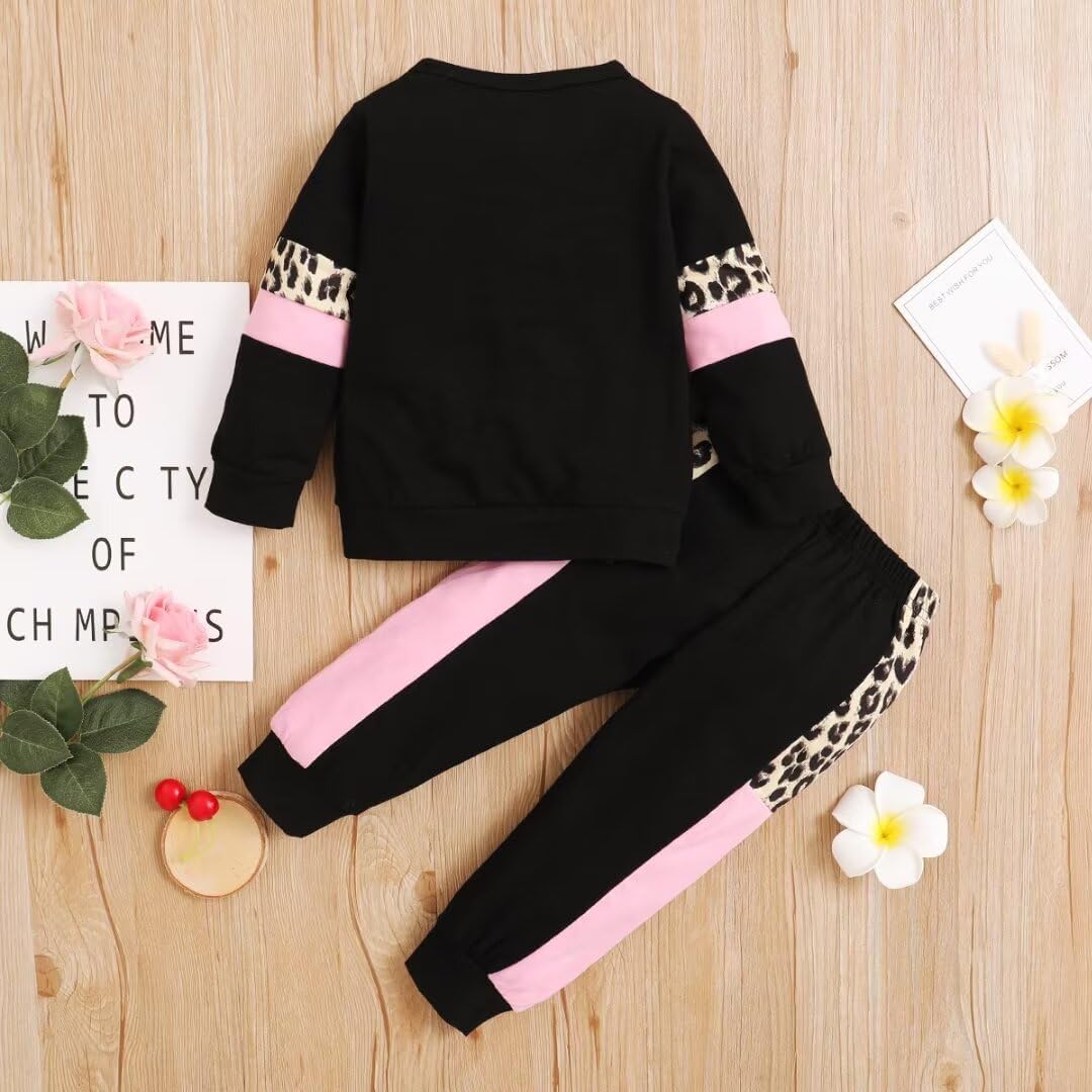 Toddler Girl Clothes Fall Winter Outfits Long Sleeve Leopard Sweatshirt Tops Pants Set 2 Pcs - Image 3