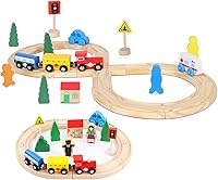 ZKKEIIE 33-Piece Wooden Magnetic Train Tracks Set for Toddlers - Compatible with Thomas, Brio, Melissa & Doug - Gifts for 3-5 Year Olds