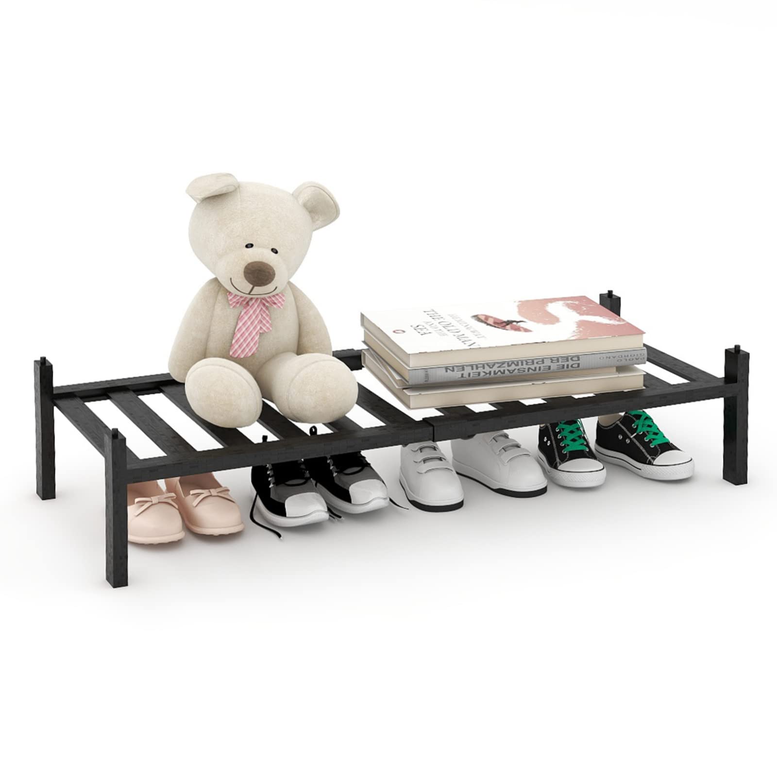 quiseolu 1 Tier Shoe Rack Bamboo Shoe Shelf Sturdy Small Shoe Rack for Closet Entryway Front Door Dorm Show Rack for Small Space Black Kids Shoe Rack H x W x D: 27.2 * 11 * 6.2 inches