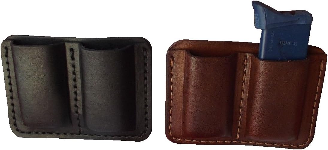 J&J Custom Premium Leather 380 380 Cal Single Stack Double Magazine Carrier Holder Holster W/Belt Clip