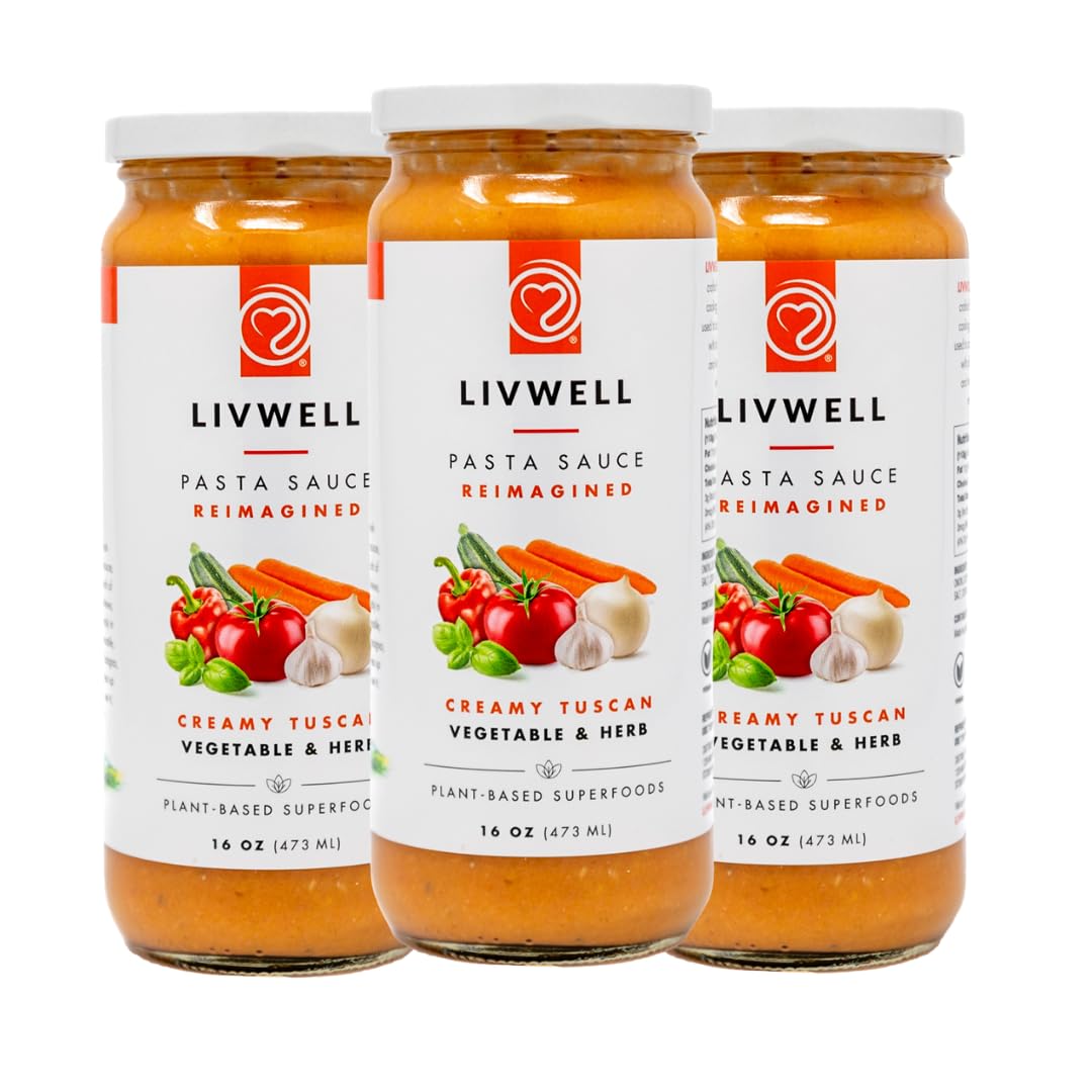 LIVWELL Tuscan Vegetable Pasta Sauce – Pack of 3 Plant Based Vegan Dairy Free Tuscan Vodka Pasta Sauce with Cashews, Olive Oil, Roasted Garlic, & Tomato Basil Gluten Free