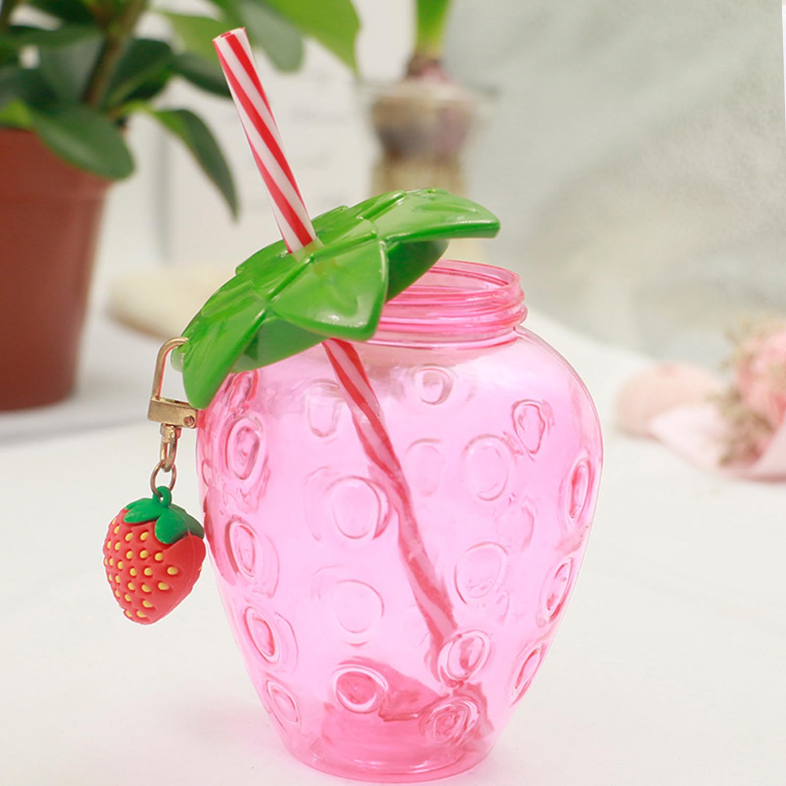 DOITOOL Set Di 2 Bicchieri In Vetro A Forma Di Fragola Con Cannuccia - 300 Ml, Carini Per Succhi E Cocktail