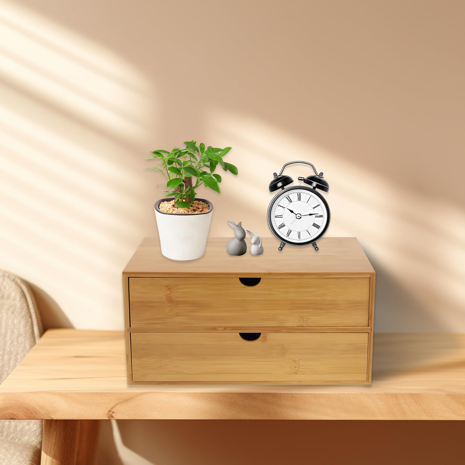 Mini organizzatore in bambù per scrivania, scatola portaoggetti da tavolo con 2 cassetti per scrivania, cassetto, organizer da scrivania in bambù
