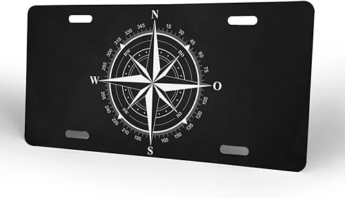 Miniatura 2 de Placa de matrícula frontal con brújula en blanco y negro, placa decorativa de aluminio, divertida placa de metal de 6 x 12 pulgadas, cubierta de