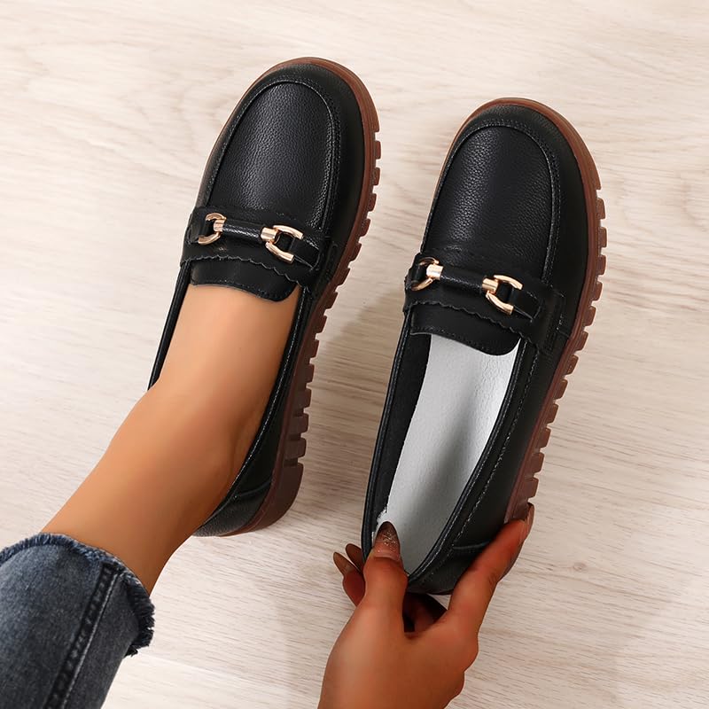 Image of Loafers for Women Business Casual Shoes Comfortable & Lightweight Round Toe Penny Dressy Slip On Work Flats