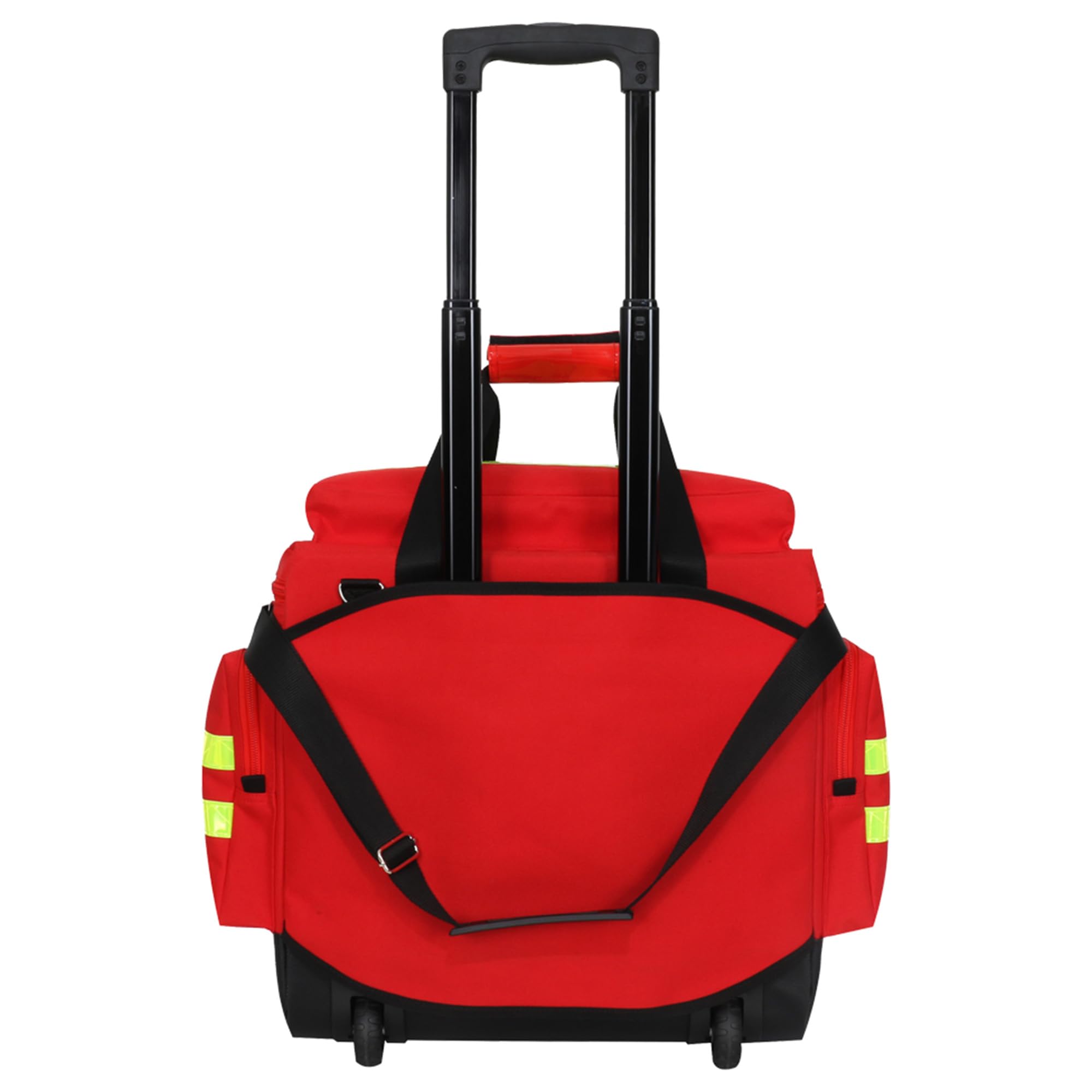 GIMA Smart Notfalltasche mit Trolley Medium, Farbe Rot, doppelte gelbe Streifen, Außentaschen, Innentaschen, abnehmbare Tasche mit transparentem Fenster, Größe 56 x 32,5 x 49 cm