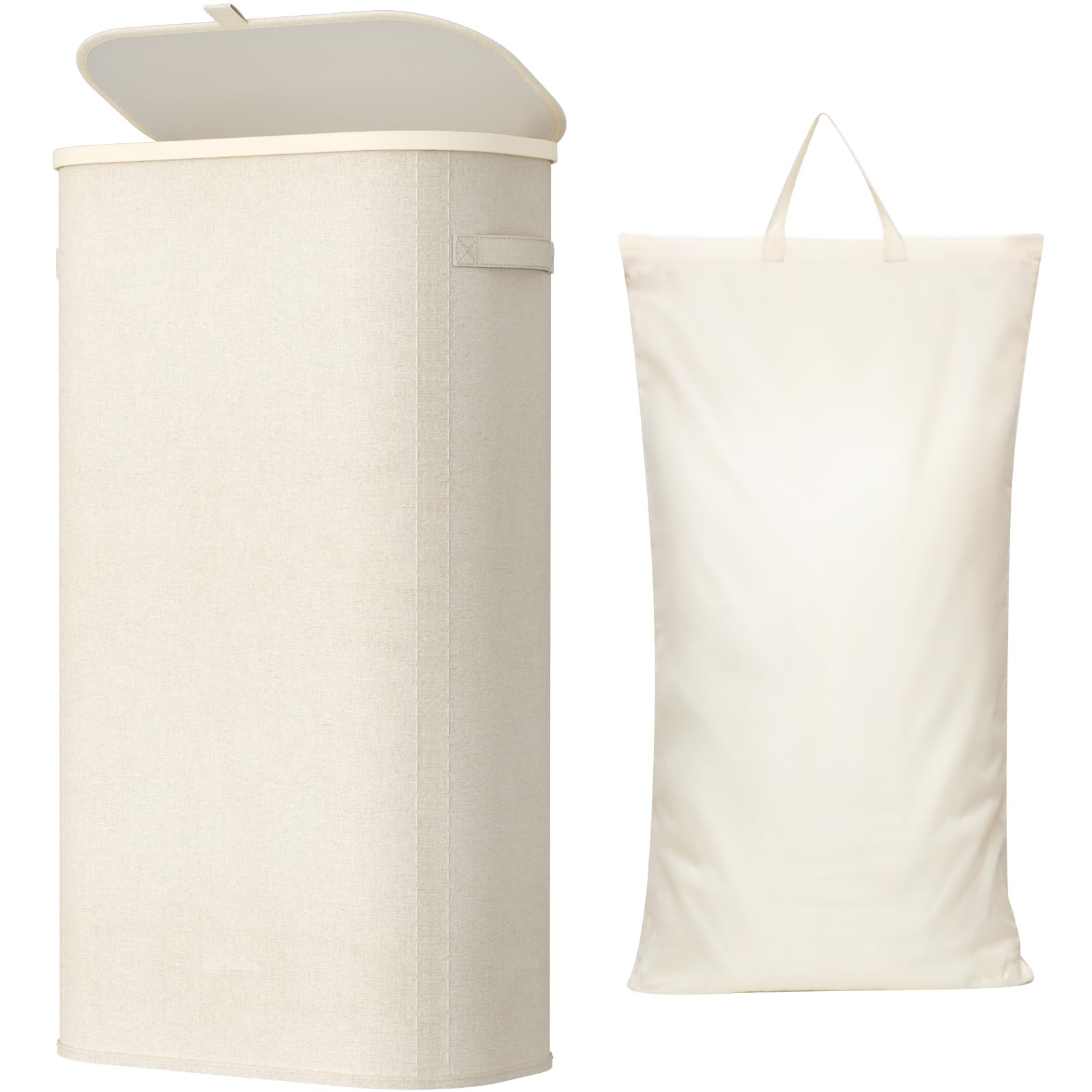 Lifewit 85L Laundry Basket with Lid, Large Laundry Hamper with Plastic Handles and Removable Bag, Foldable Tall Dirty Clothes Hampers for Laundry for Laundry Room, Bedroom, Bathroom, Dorm, Beige — view 23