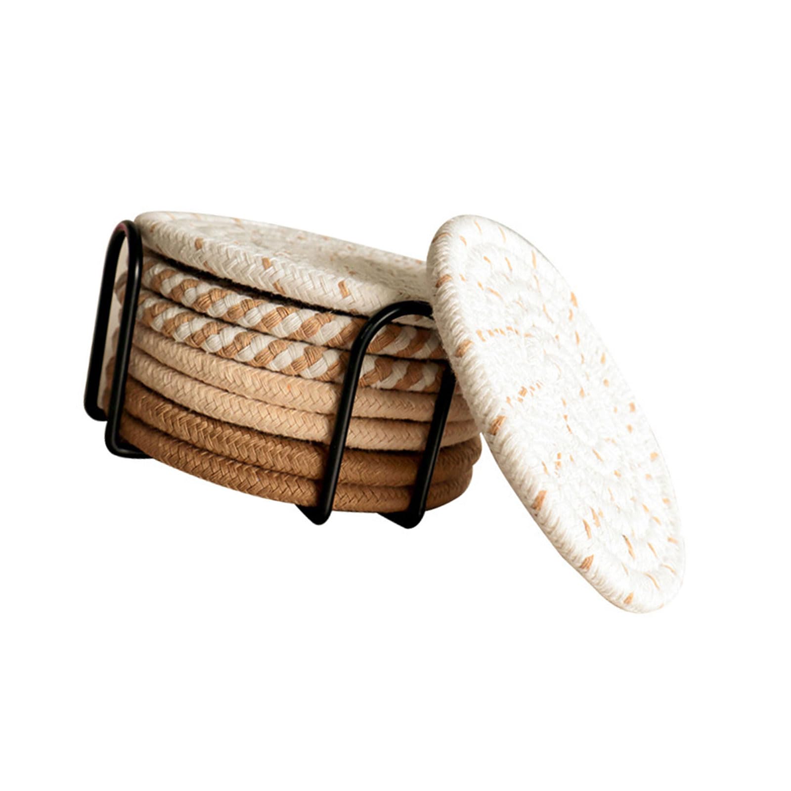 LUCKGONI Absorbent Cotton Rope Coasters Set Potholders Household Insulated Coasters With Storage Rack
