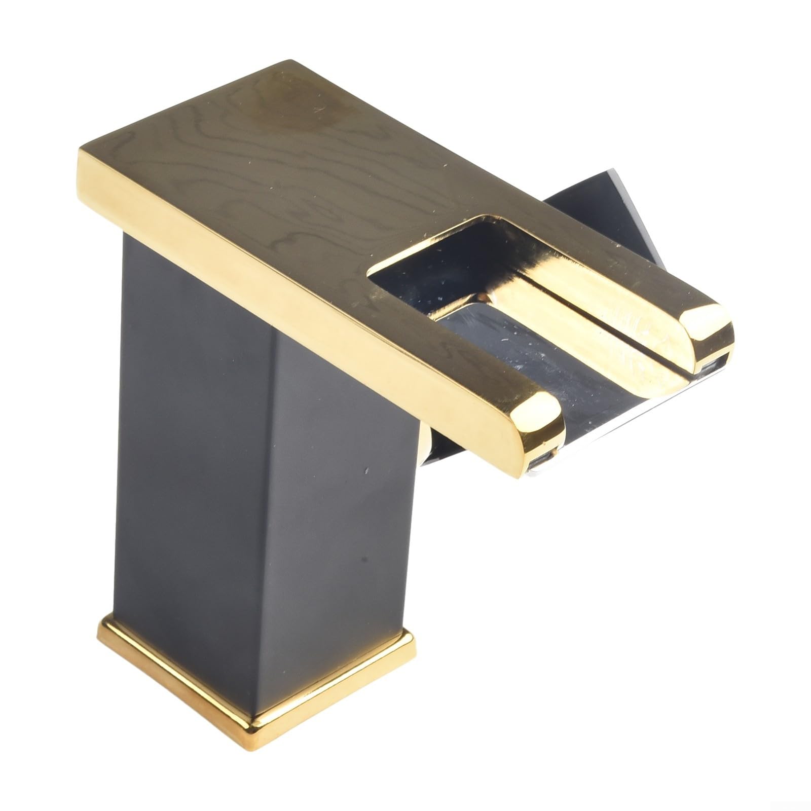 1 robinet mitigeur cascade pour lavabo, robinet mitigeur d'évier de salle de bain, robinet cascade LED, robinet de lavabo, mélangeur froid et chaud (noir + or)
