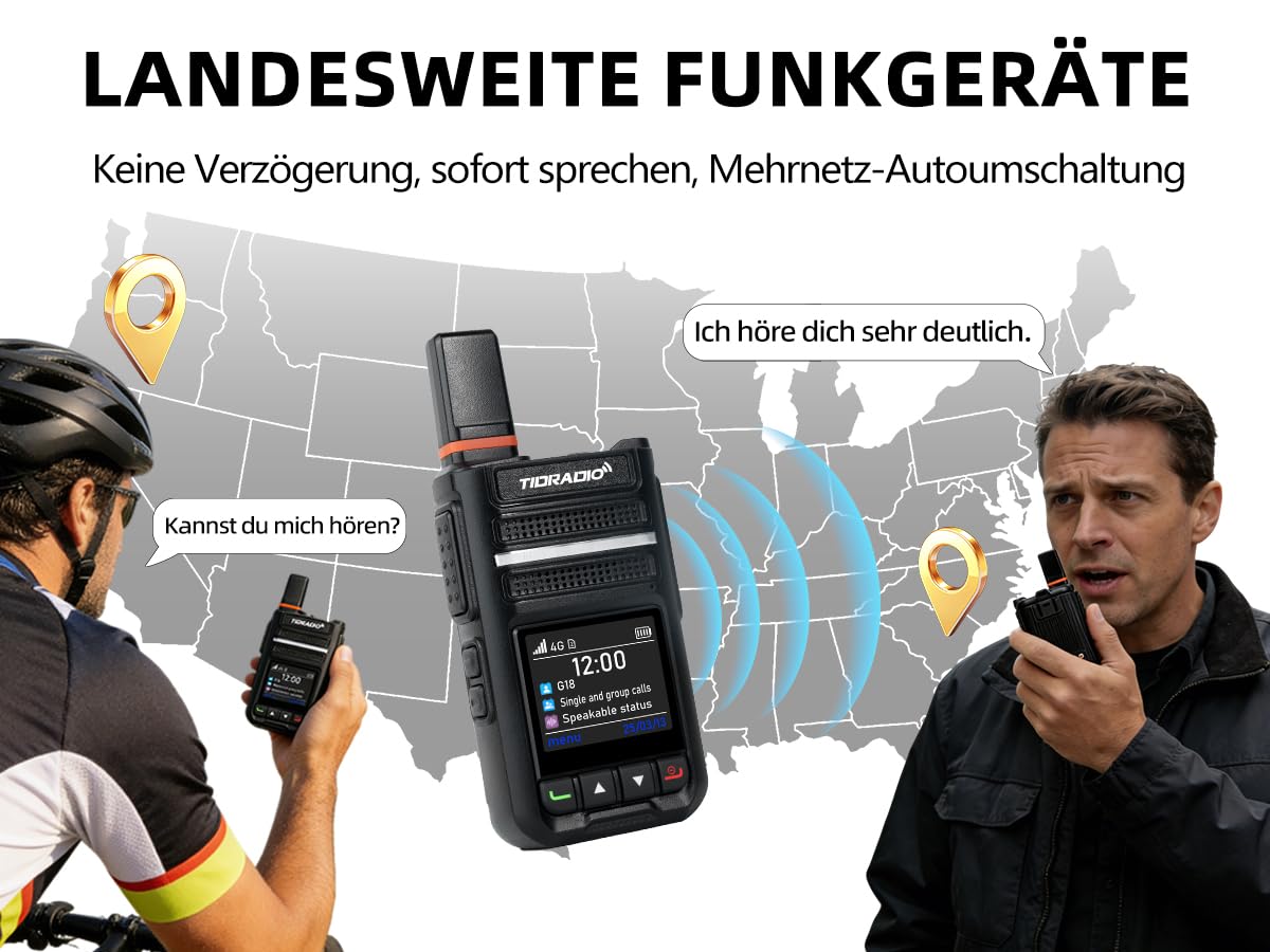 TIDRADIO TD-G18 4G LTE PoC Funkgerät | Globales Walkie-Talkie mit europaweiter Abdeckung & 6000 km Reichweite | 2er-Set mit SIM & Datentarif | Ideal für Teamarbeit, Baustelle, Logistik & Reisen