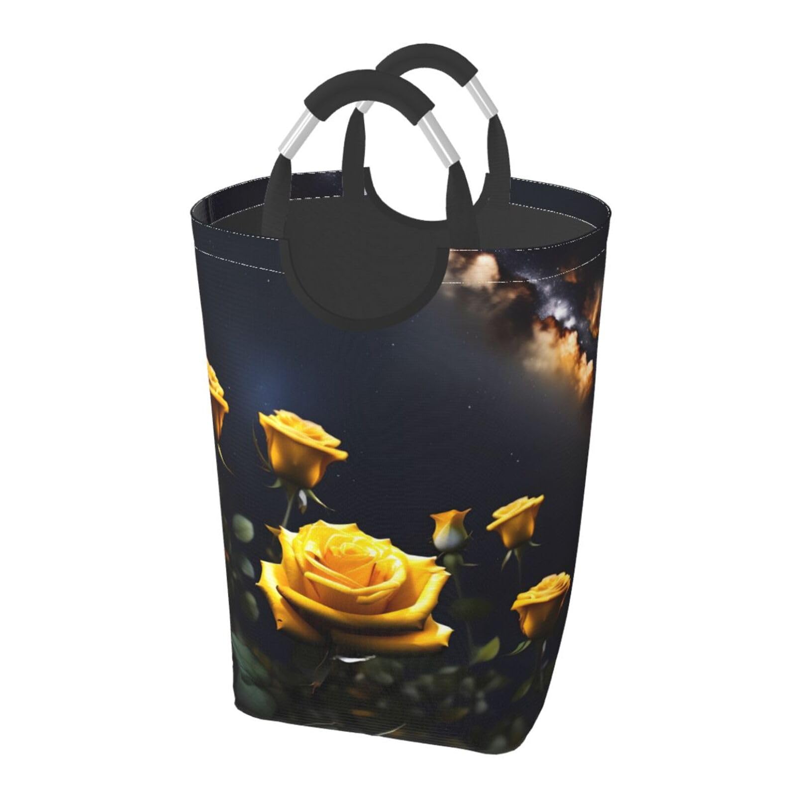 Hermosa bolsa de almacenamiento cuadrada de rosas amarillas de 50 L, adecuada para múltiples escenas, cesta plegable de almacenamiento de ropa sucia.