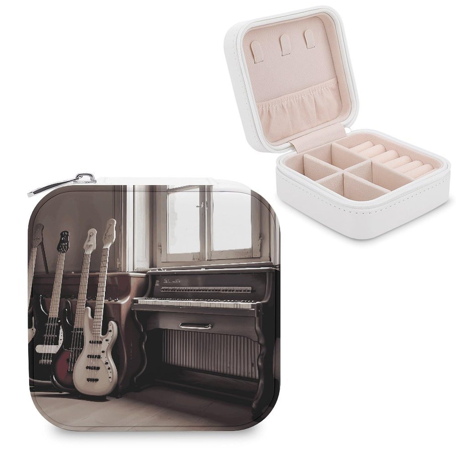 FekiLoot Guitar Bass Music Musical Instruments Jewelry Box Custom Jewelry Travel Case Pu Leather Trinket Organizer Box to Organize Ring Pendant Earring Small Portable Jewelry Storage Holder for Women