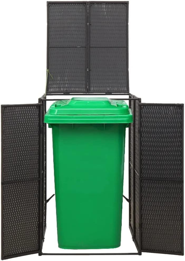 vidaXL Single Wheelie Bin Shed Black 27.6"x31.5"x46.1" Poly Rattan