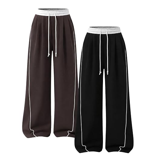 2 Pack Teen Girls Sweatpants Wide Leg High Waist Sweat Pants with Pockets Size 7-14