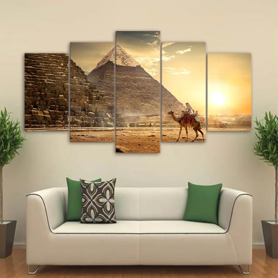 Tableau Pyramide Égypte ancienne XINYUEST : Déco Murale en Toile 5 Parties pour Salon