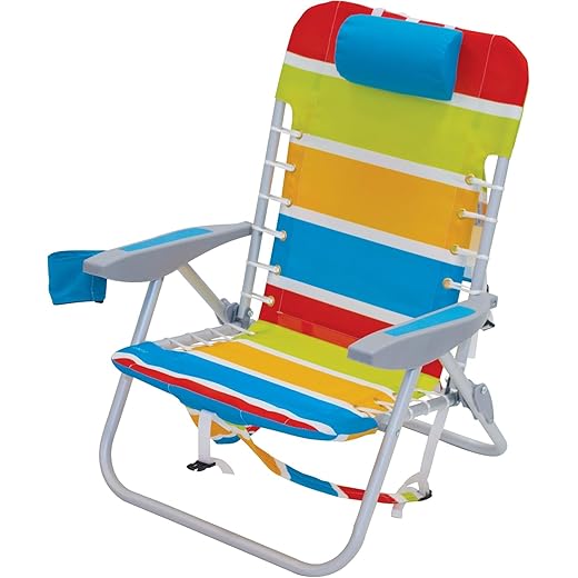 Rio Beach 4-Position Backpack Lace-Up Suspension Folding Beach Chair,Aluminum, Bright Stripe