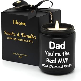 Lihome Gifts for Dad from Daughter Son - Funny Fathers Day & Birthday &Thanksgiving & Christmas Gifts, Smoke d Vanilla Scented Candle 7OZ