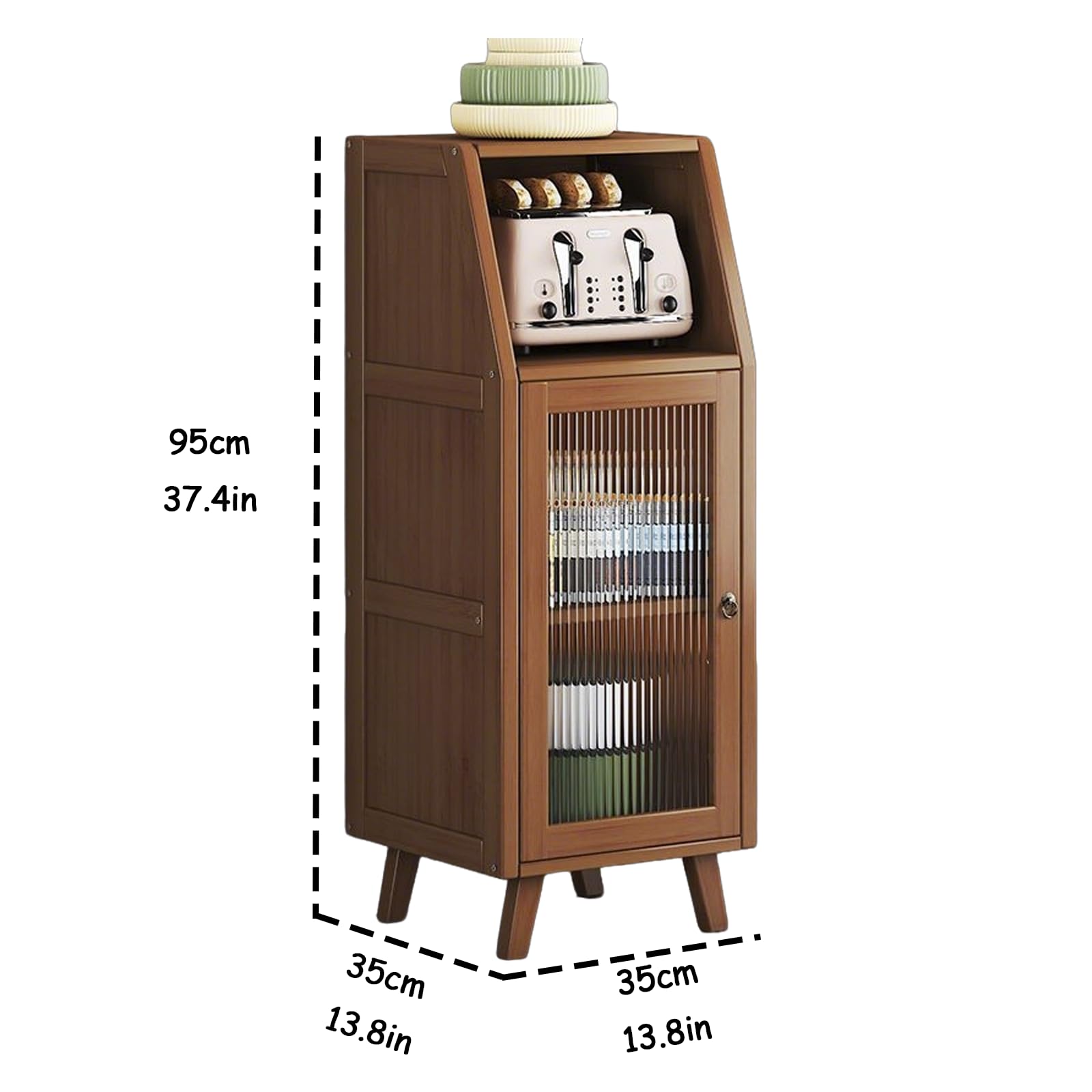 Stylowa kredens z przezroczystymi drzwiami, wielofunkcyjna szafka na naczynia i stojak na chleb, idealna do jadalni, kuchni i gabinetów - 35 x 35 x 95 cm