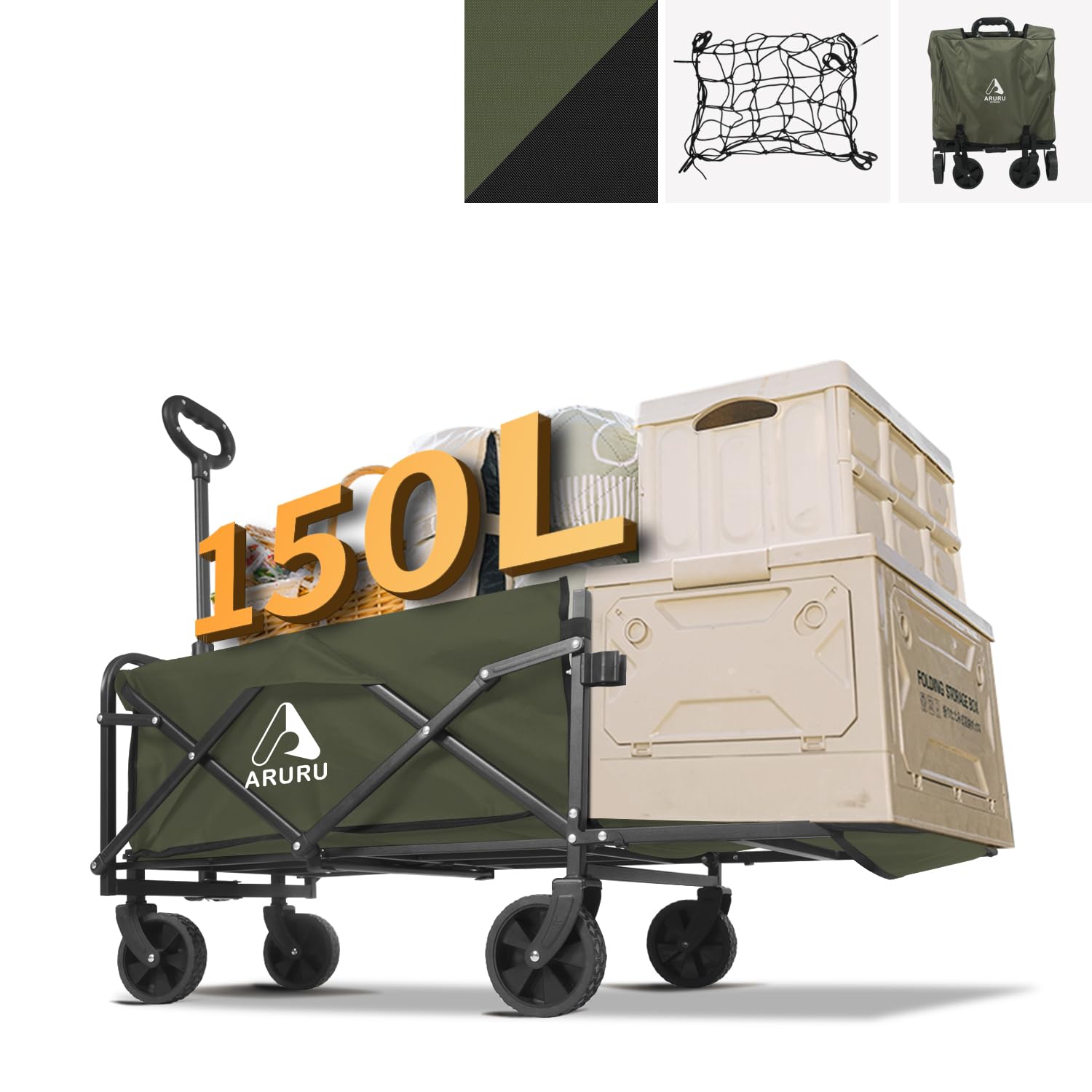 ARURU アウトドアワゴン 【2024強化版 後部開放可】150L大容量 キャリーカート耐荷重150KG 折りたたみ式 キャリーワゴン 全地形対応 軽量 Amazon | ARURU アウトドアワゴン 【2024強化版 後部開放可】150L大