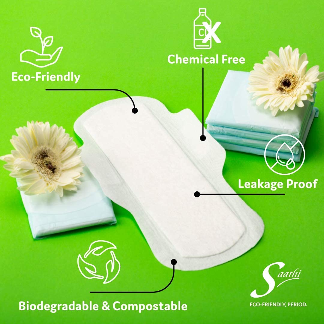 Saathi XL (290 mm) Certified Organic Bamboo Biodegradable Sanitary Pads with Wings for Medium Flow & Rash-Free Periods - 12 Pads, Eco-Friendly, Natural & Compostable Napkins for Women