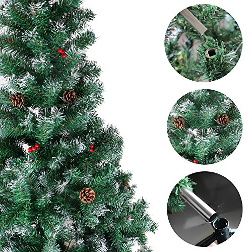 Gotoll Árbol de Navidad Artificial de Pino 180cm,600 Ramas con Soporte Metálico Árbol Navideña de PVC Abeto con Piñas y Bayas de Navidad Decoración Navideña Interiores y Exteriores(Verde)