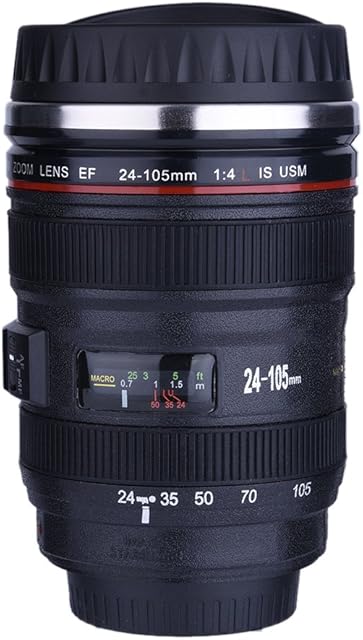 6Types Camera Lens Shaped Insulation Cup,Stainless Steel Insulated Travelling Flask, Photographer Tea Cup,Novelty Filmmaker Coffee Mugs for Hot and Cold Drinks(V Black)