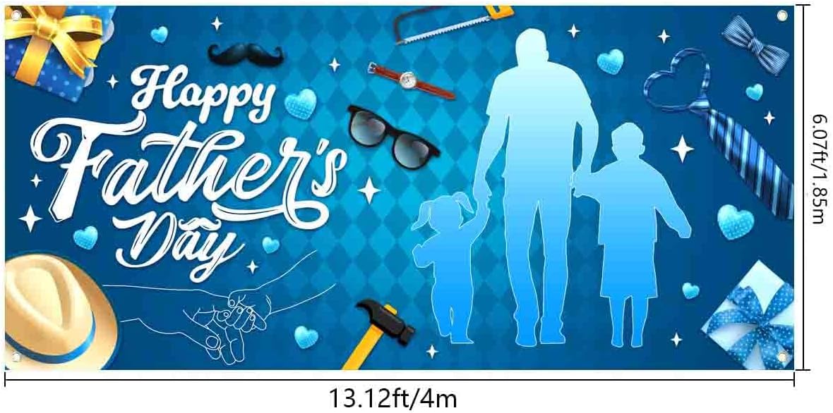 Happy Father's Day Garage Door Banner - XtraLarge Durable Blue Dad and Child Holding Hands Backdrop, Outdoor Father's Day Party Decorations, Photography Background, Celebration Sign & Party Supplies