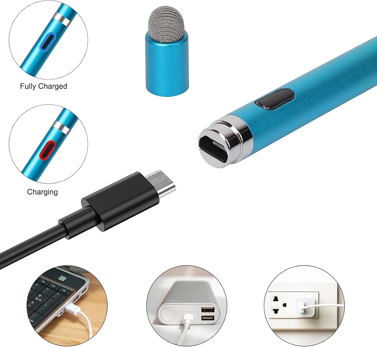Stylus Pen for Touch Screens, Active Digital Pens Rechargeable 1.5mm Fine Tips Smart Pencil Compatible with iPad iPhone and Most Tablet with Glove by OOCLCURFUL (Blue+Light Green)