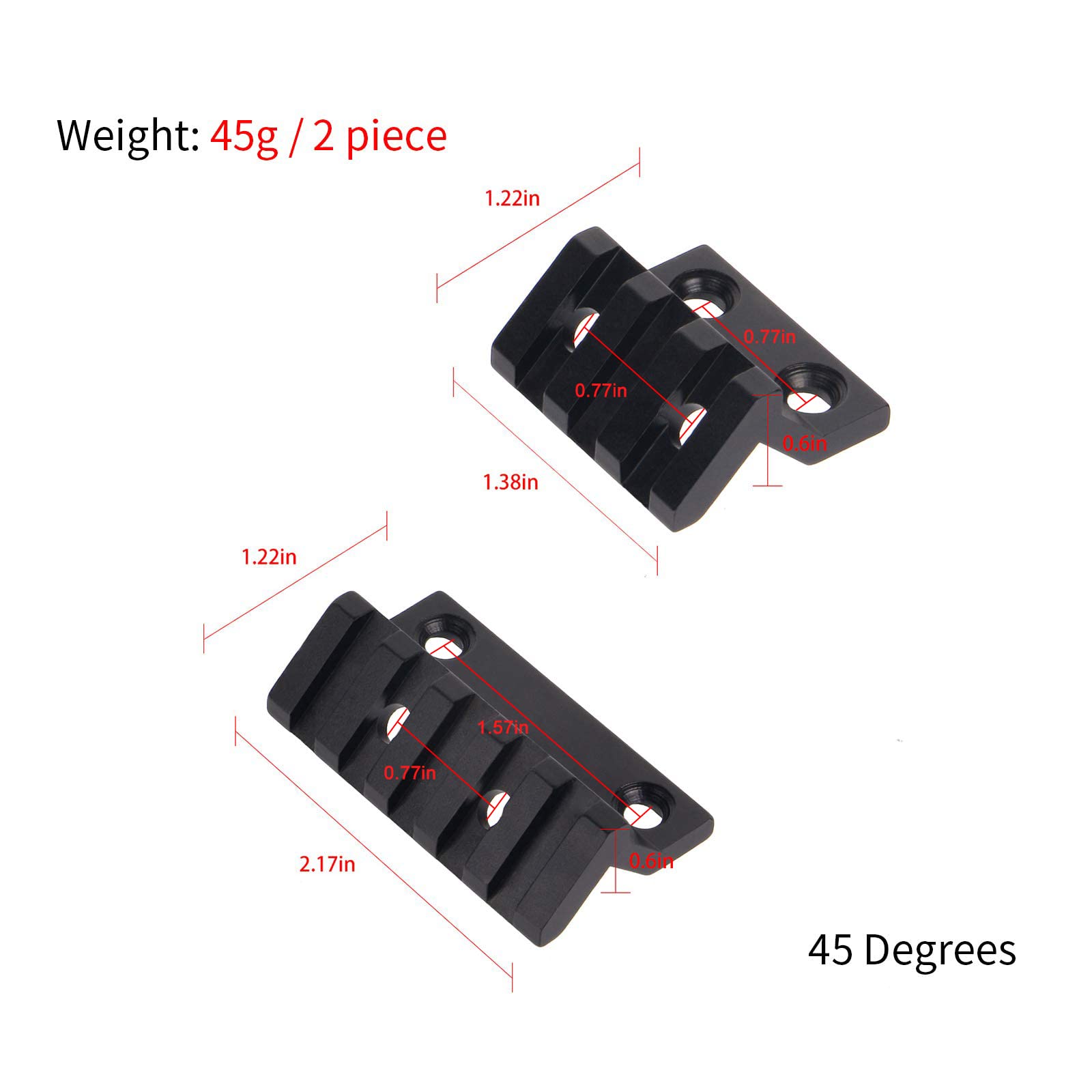 Picatinny Keymod Offset Rail Mount 45 Stopni 2.17" L Adatto per Binari Keymod 2 Sztuk (3 Slot, 5 Slot)