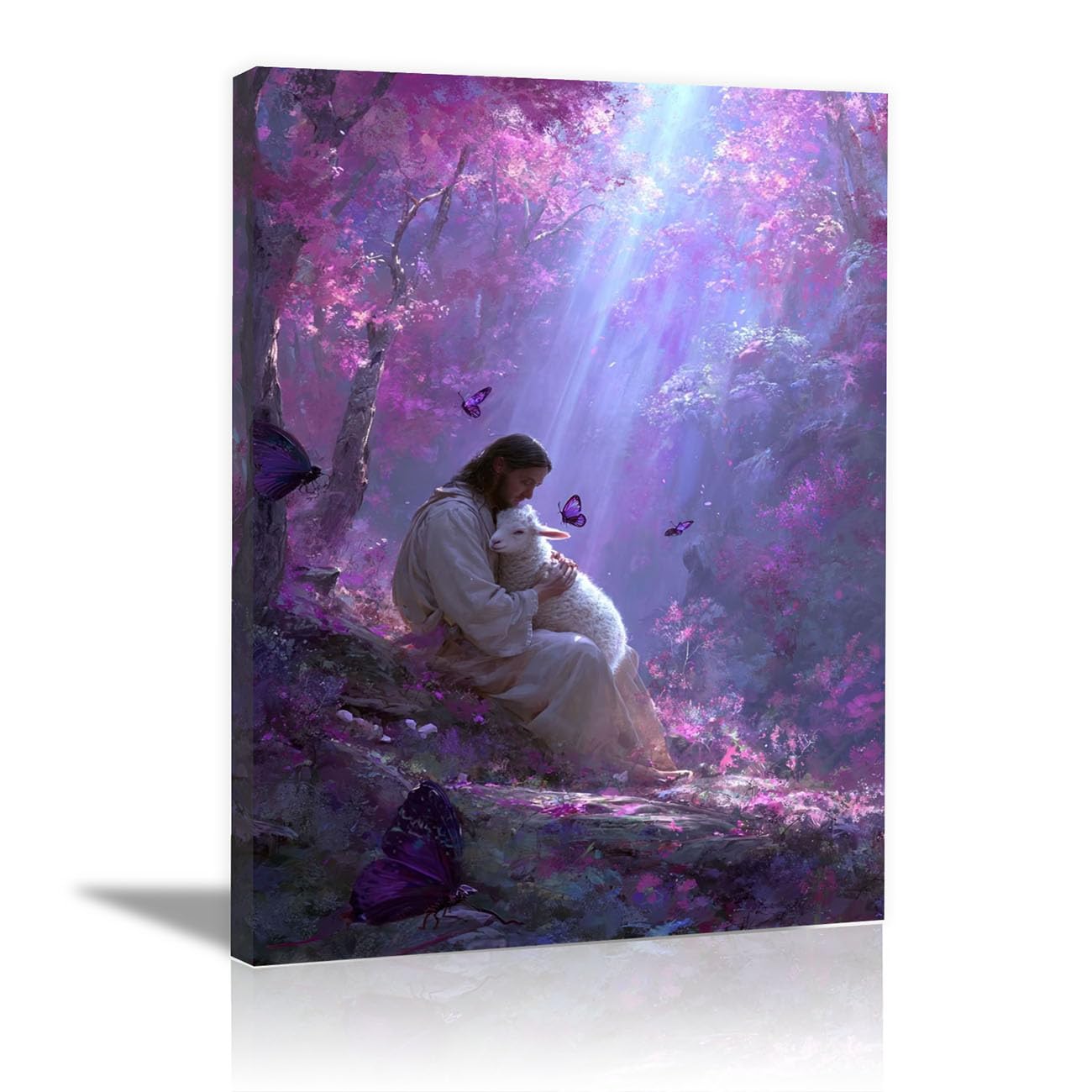 QUSAAOU Jesus Canvas Wall Art Jesus in the Garden Picture Prints God Posters Catholic Artwork for Spiritual Room Bedroom Home Decor(violet)-80x120cm Unframed