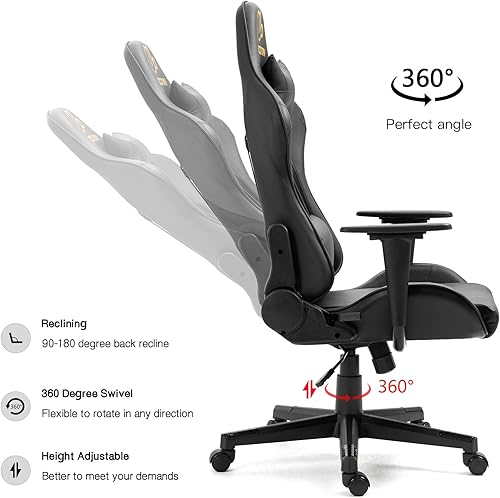 Miniatura 138 de Modern-Depo Black Virgo Zodiac - Silla de juegos con diseño ergonómico, giratorio y reclinable ajustable, capacidad de carga de 330 libras Virgo