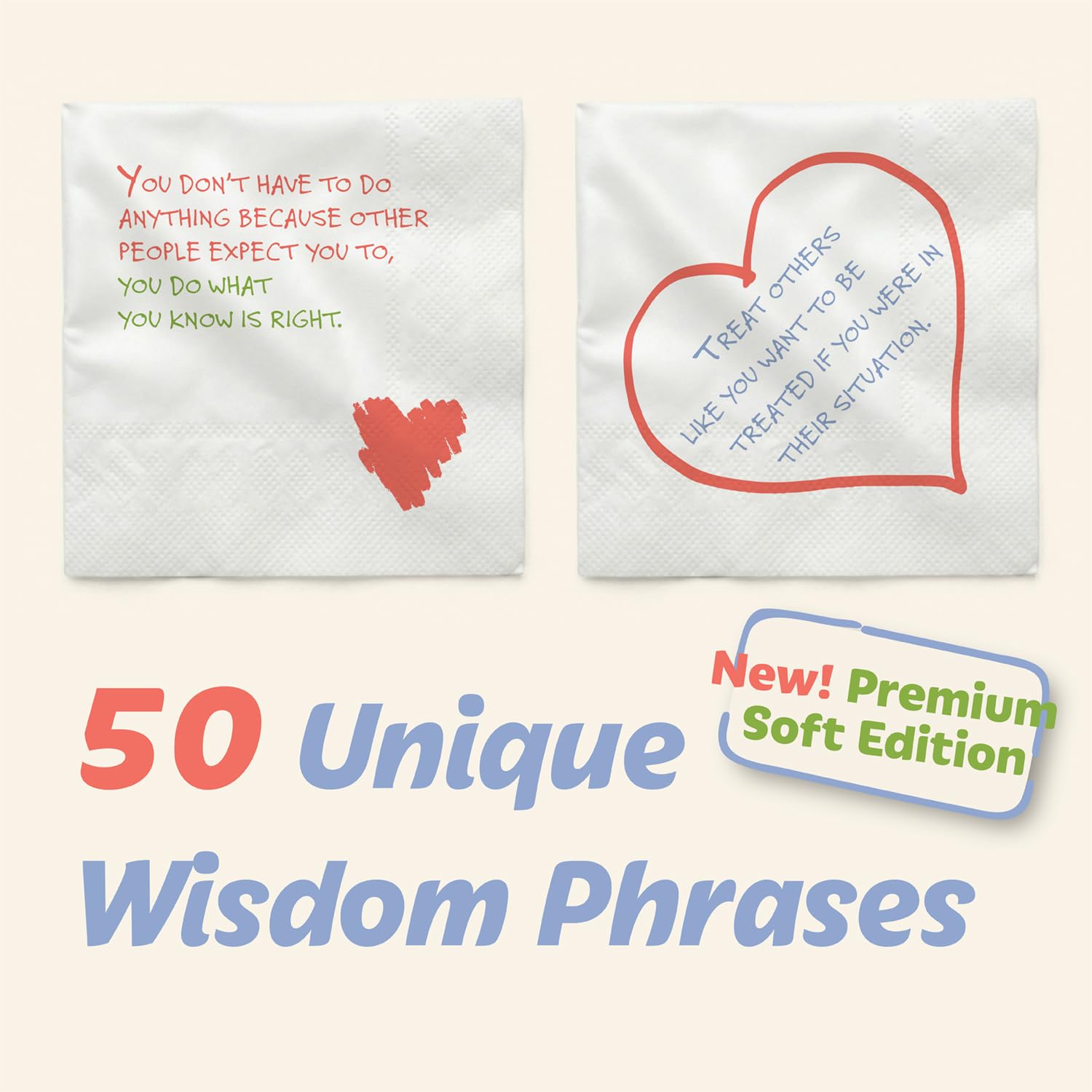 Tiny Truths Lunch Notes dla dzieci – 50 motywacyjnych afirmacji dla inteligencji emocjonalnej na 3-warstwowych delikatnych serwetkach papierowych do pudełek na lunch i szkoły (miękkie premium)