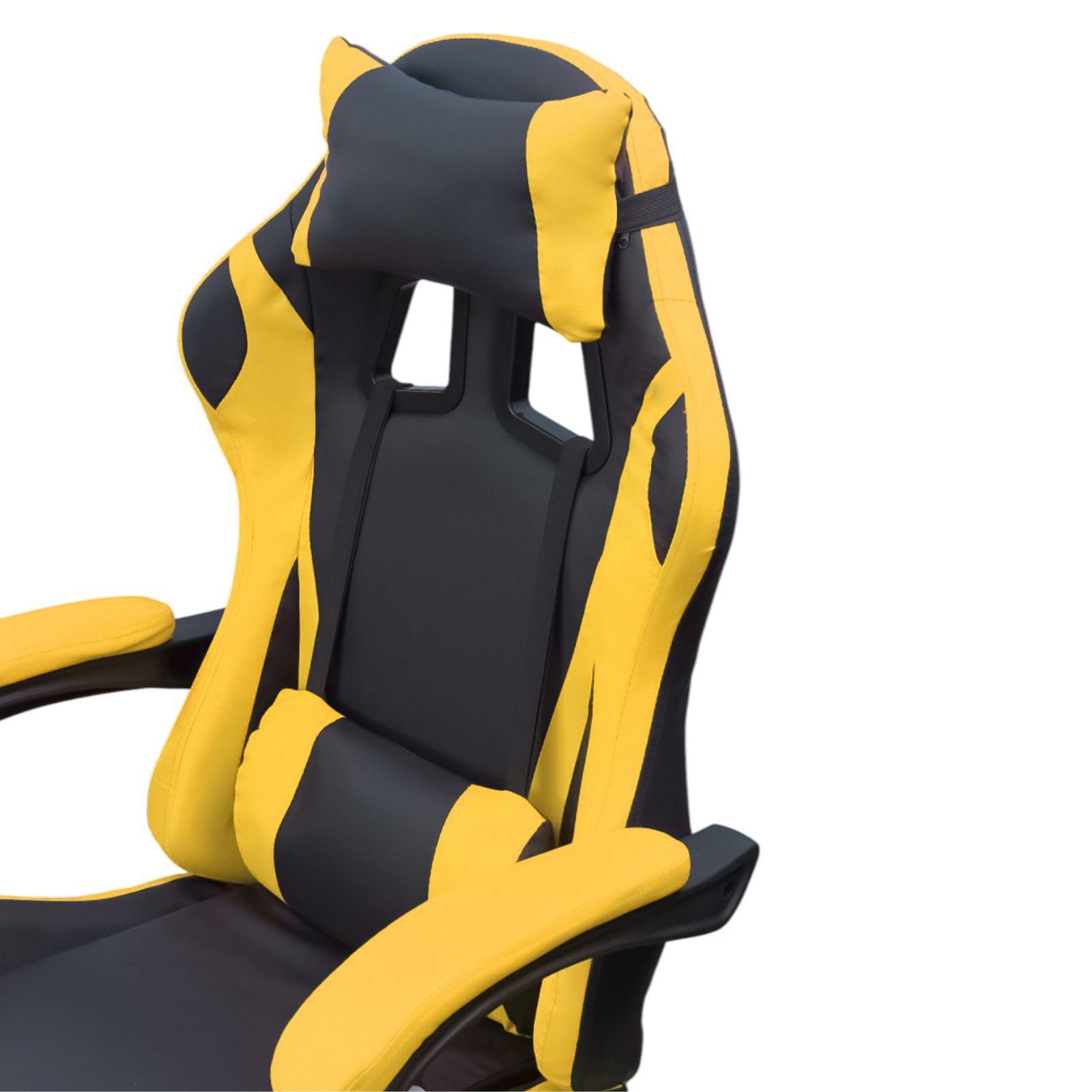 DASCK - Silla Gaming Amarilla Ergonómica Reclinable con Cojín Lumbar y Cervical | Altura Ajustable 200kg | Oficina y Juego