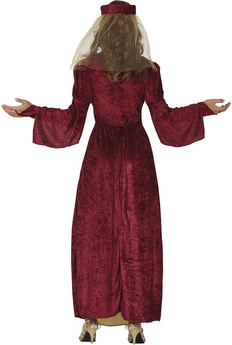 FIESTAS GUIRCA | Costume Dama Medieval Adulte - Robe, Diadème et Voile - Costumes d'Époque, Renaissance et Moyen Âge pour Halloween, Carnaval et Fêtes Déguisées - Femme - Grenat et Or