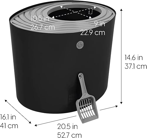 Vista 26 de IRIS USA - Caja de arena grande para gatos, con escudo de dispersión y pala; bandeja de arena para gatos, con parte superior abierta; color negro