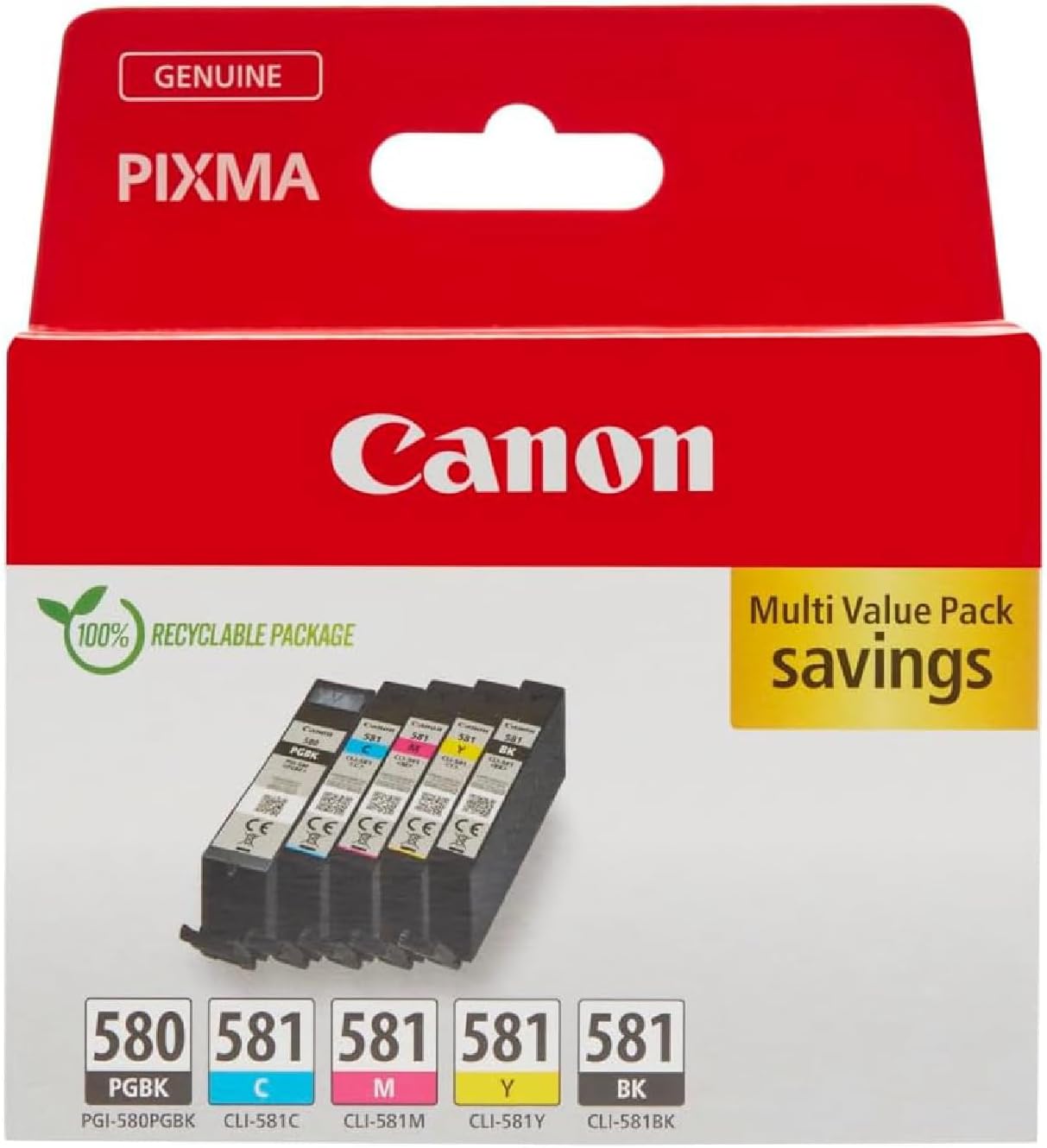 Ink Multipack - PGI-580/CLI-581 Genuine Printer Ink Cartridges 5 Pack (1 x Black, 1 x Cyan, 1 x Magenta, 1 x Yellow & 1 x Office Black Colour)