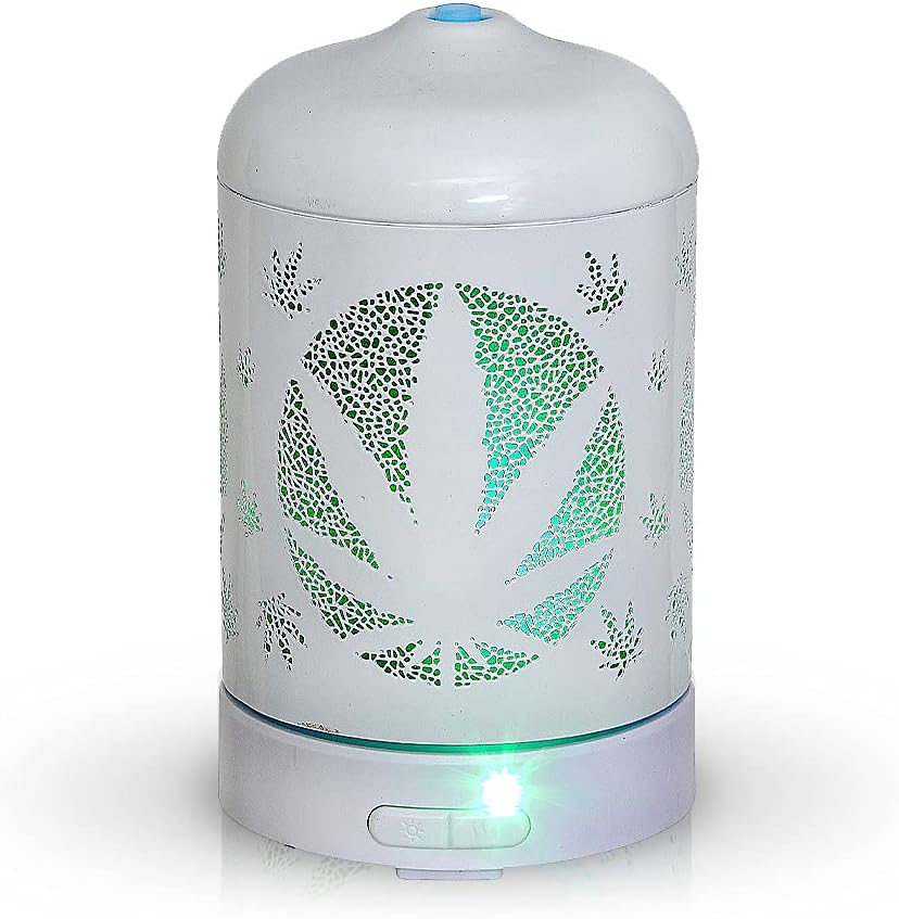 AROMAR Essential Ultrasonic Oil Diffuser Cool Mist Humidifier & Aromatherapy Diffusers for Essential Oils with Auto Shut-Off and 7 Colors LED for Home and Office 100ml (Logo Leaf White)