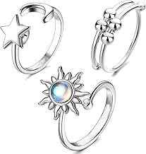 3 Pieces Anxiety Rings for Women Silver Ring for Teen Girls Adjustable Open Spinner Rings for Anxious Women Adjustable Ring Anti Stress Ring Women