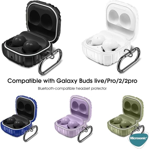 Microsonic Samsung Galaxy Buds Live için Kılıf Military Darbe Emici + Askılık Siyah [Buds Live ile Uyumlu Kılıf - Siyah]