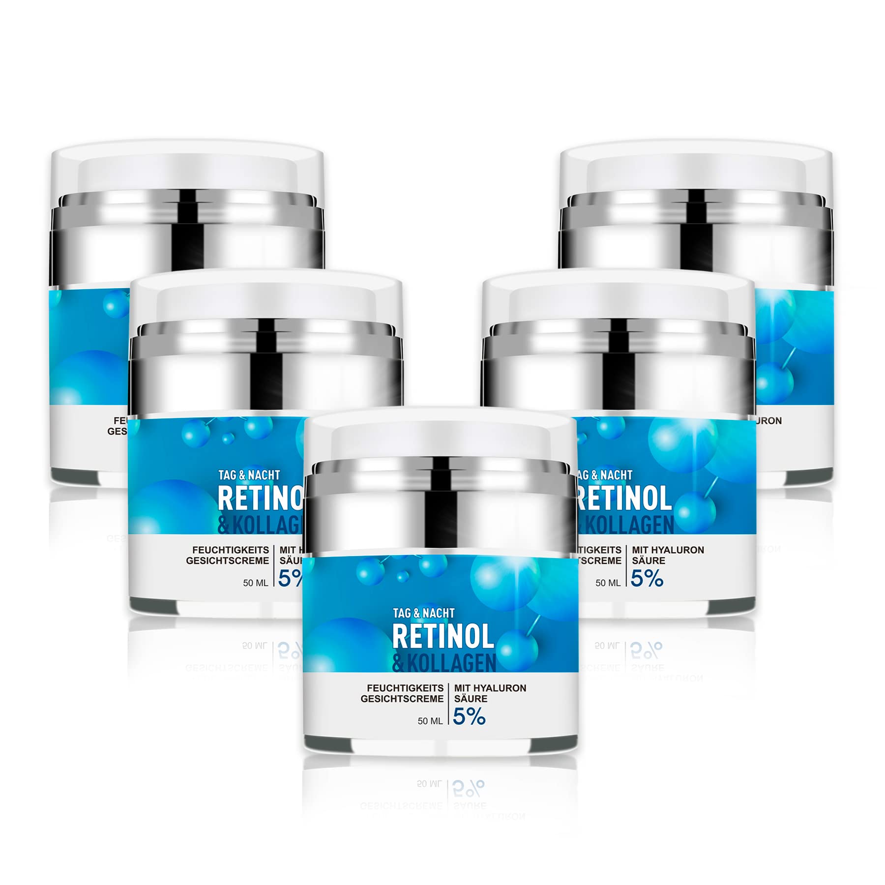 P-Beauty 5 x krem retinolowy, przeciwstarzeniowy z 5% retinolem 5 x 50 ml – krem nawilżający, krem na noc i krem na dzień z kwasem hialuronowym – krem przeciwzmarszczkowy, pielęgnacja twarzy z