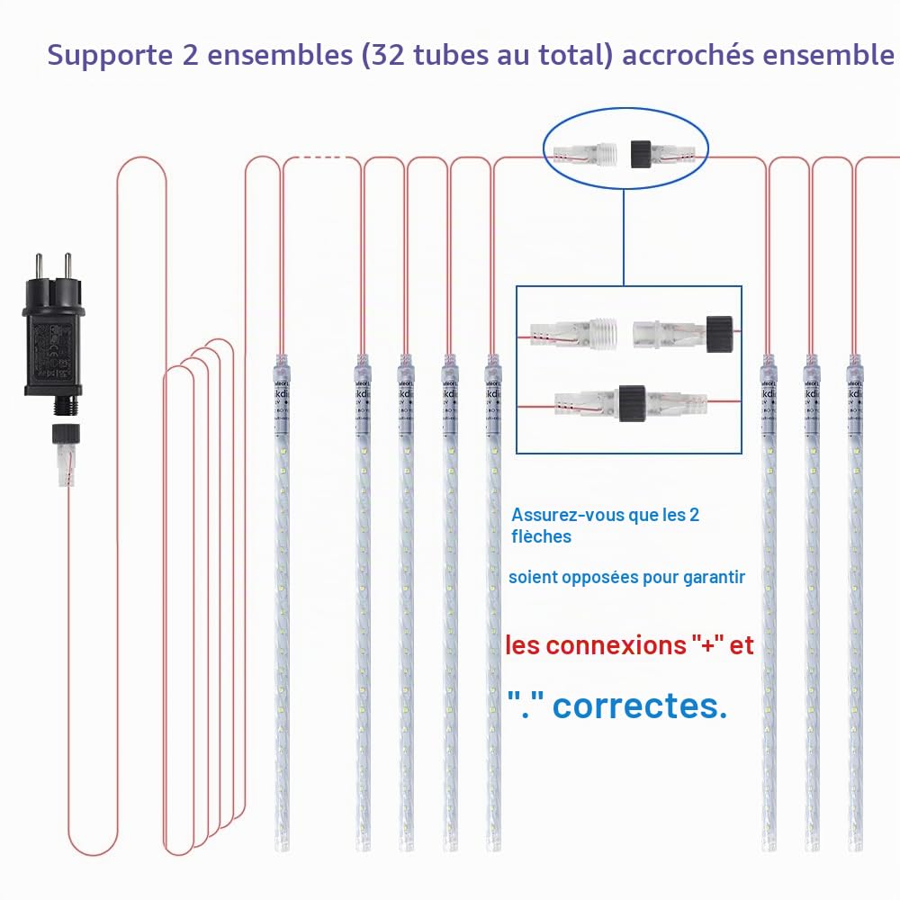 Lumières de Noël extérieures, Lumières de pluie de météores avec 16 tubes spirales (50cm 864 LEDs) longueur 5,25m, Lampe à glaçons étanche pour la décoration de Noël en extérieur, Blanc