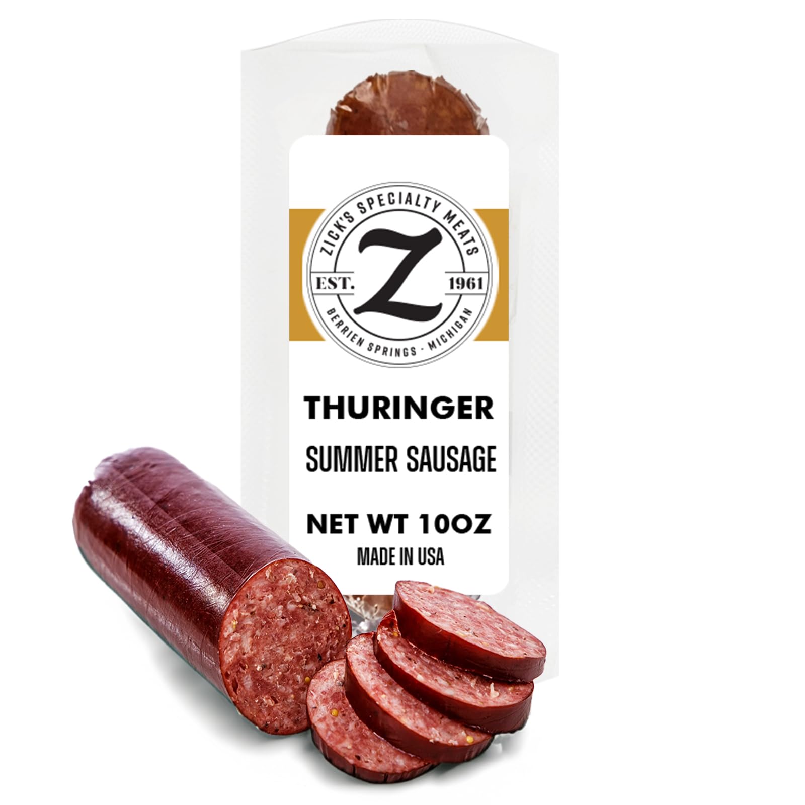 Zick's Thuringer German Smoked Sausage (10 oz) | Naturally Dried & Cured Meat, Quality German Meats, Premium Meat Gifts Snack, German Sausage for Men