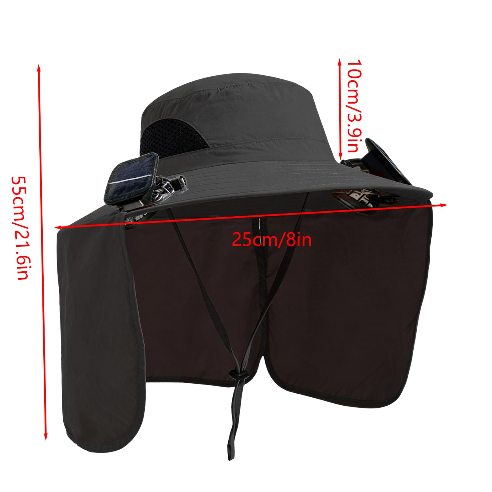Sombrero para el sol con ventilador, gorro de enfriamiento plegable con ala ancha, 21,65 pulgadas | Sombrero de ventilador solar para hombre y mujer, protección UV, gorro transpirable para exterior